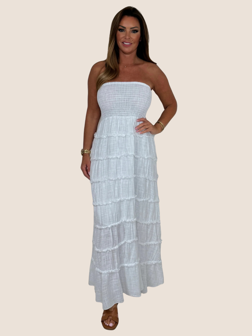 Vestido Maxi Aurora con fruncido y volantes