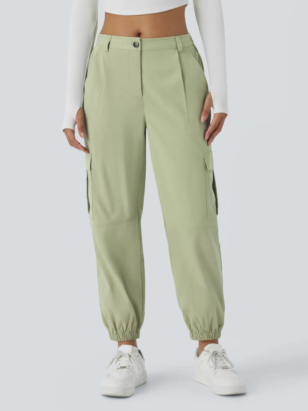 Joggers cargo múltiple bolsillo tiro medio botón cremallera