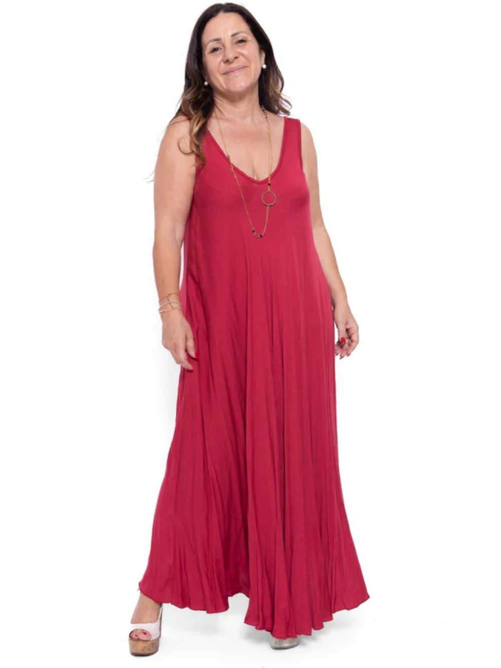 Vestido largo sin mangas elástico con corte fluido