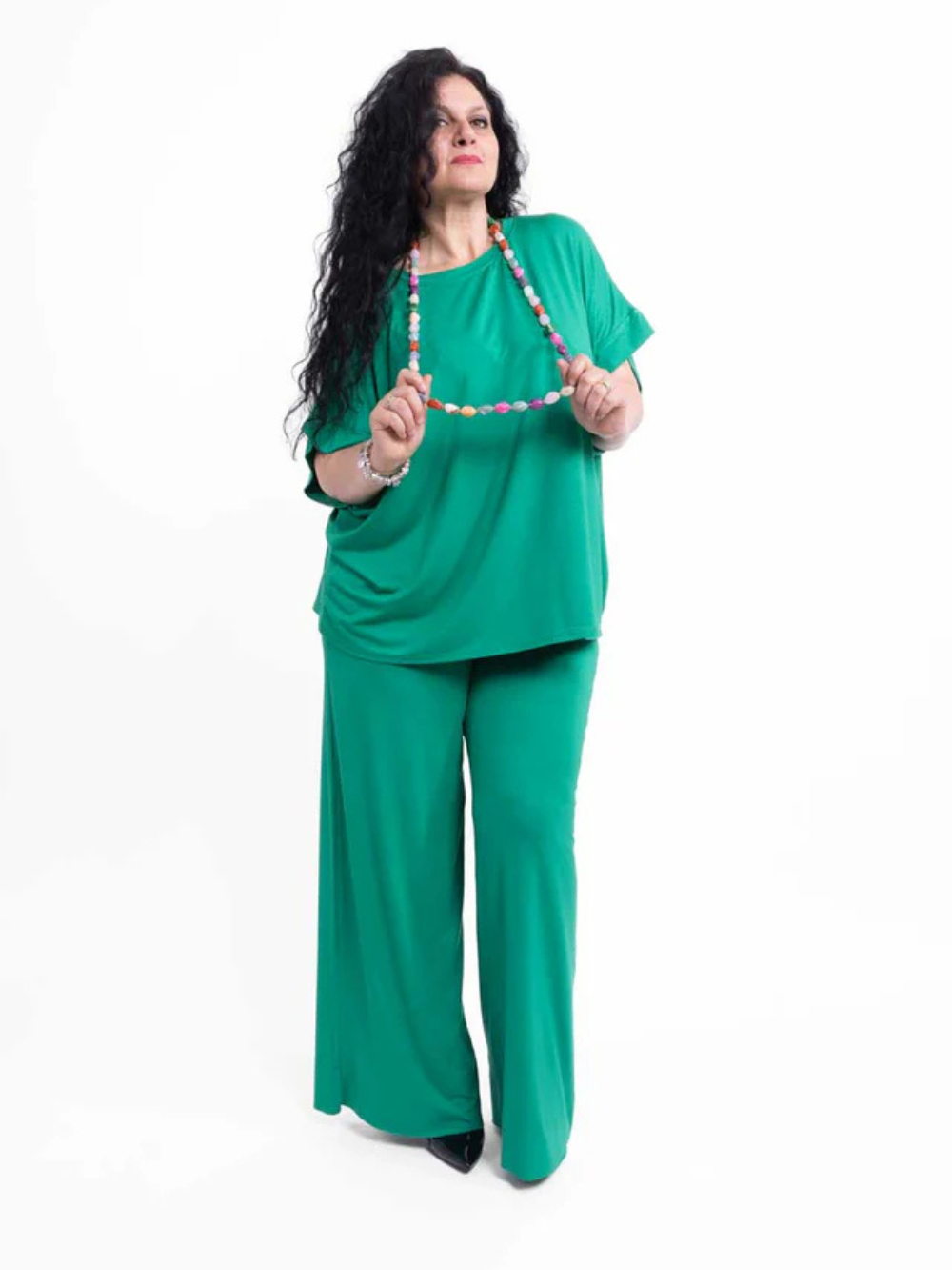 Conjunto de camiseta holgada y pantalón ancho de punto fluido