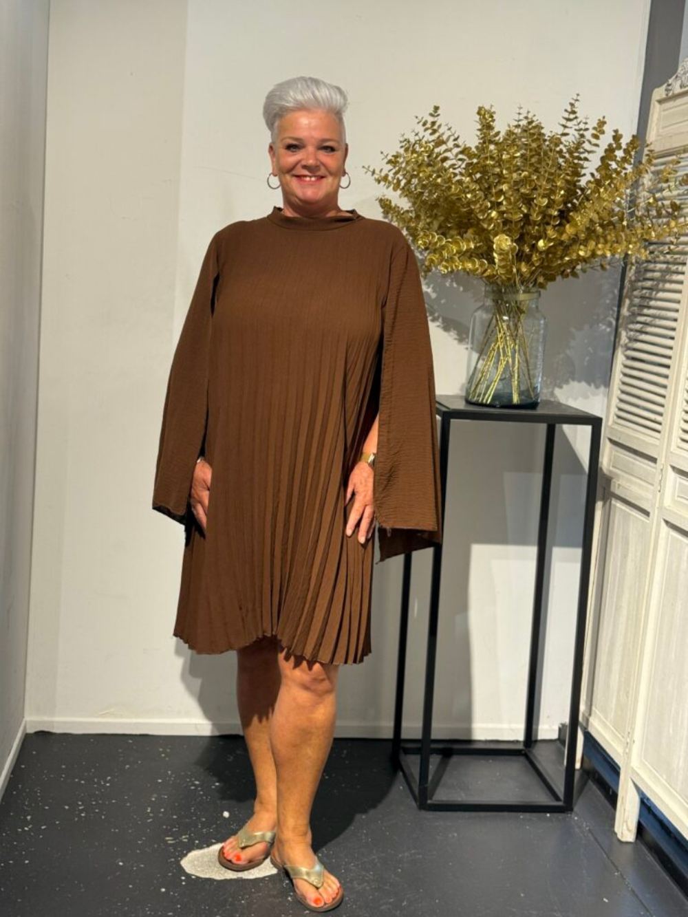 Vestido Plisado Zilam Manga Abierta