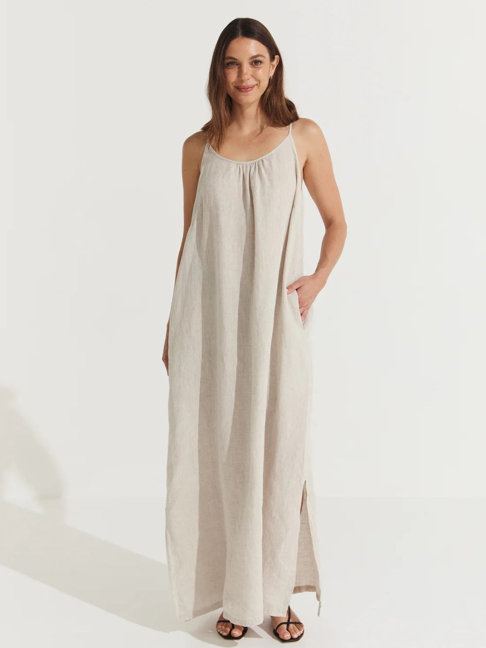 Vestido largo de lino Virginie con aberturas laterales