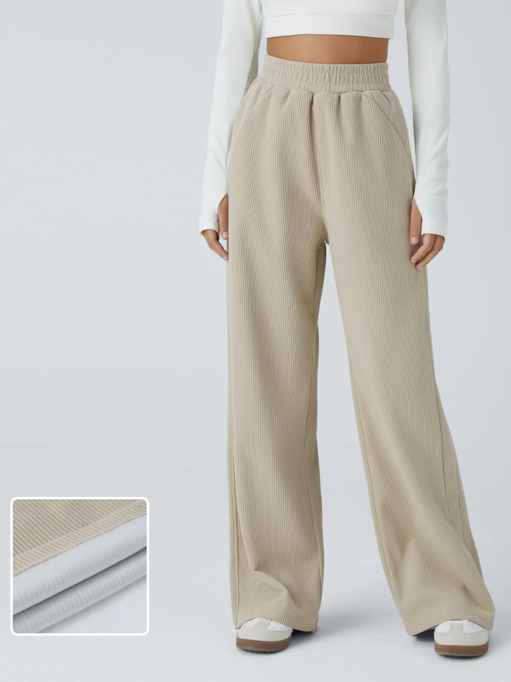 Pantalón recto de pana de tiro alto con bolsillos laterales