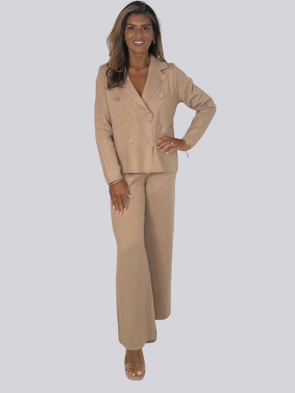 Cárdigan y pantalón de punto plano