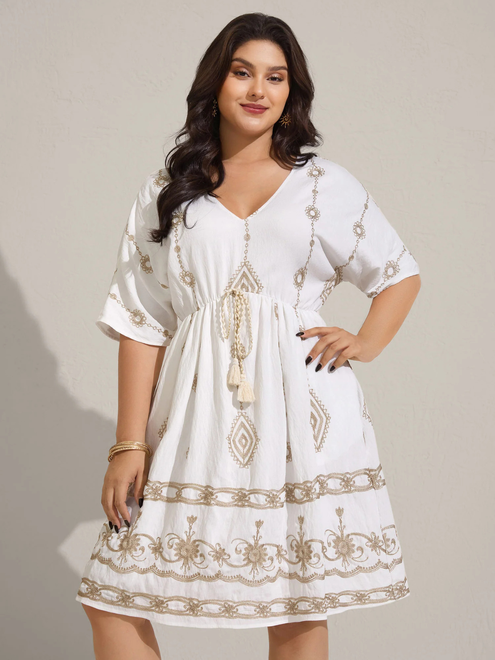 Vestido midi de lino y bordado boho