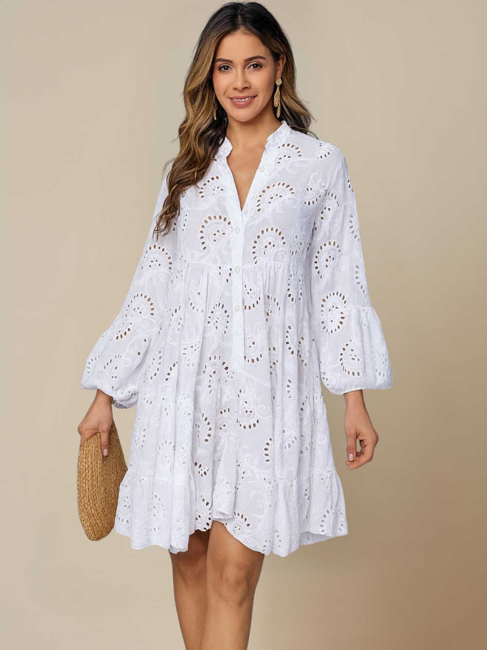 Vestidos de corte A con cuello en V y encaje hueco