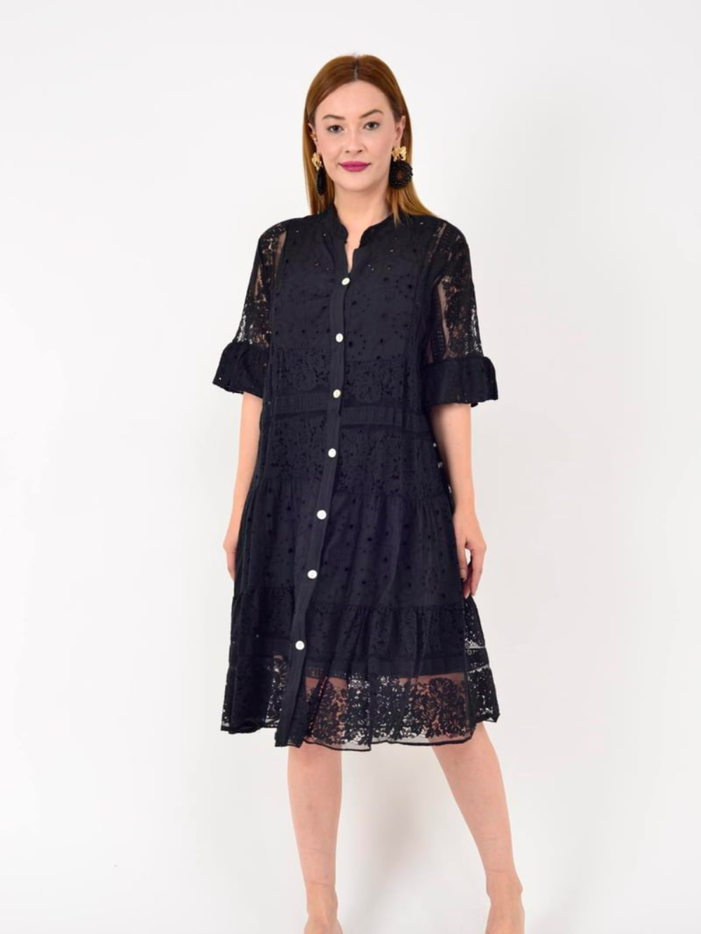 Vestido Encaje Botonadura Frontal