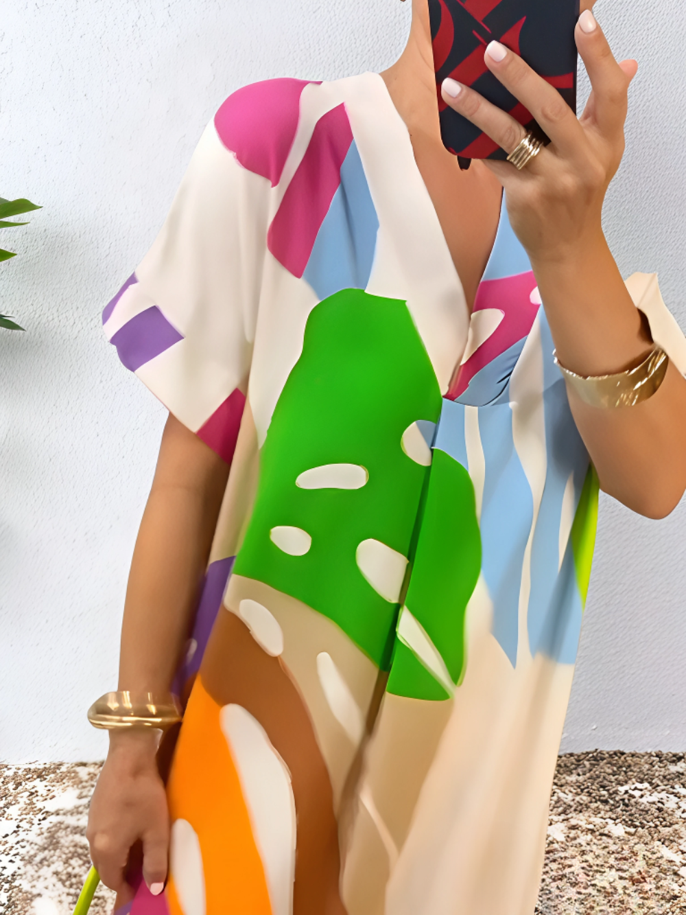 Vestido suelto estampado hojas tropicales